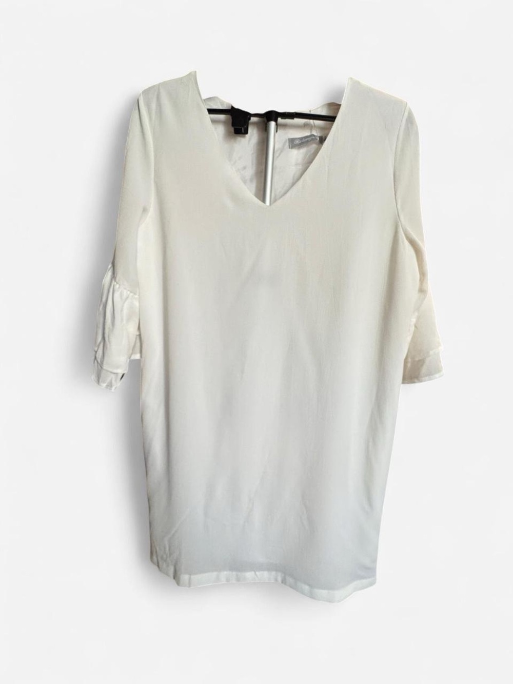 V-Neck Cream Ruffle-Sleeve Tunic Dress